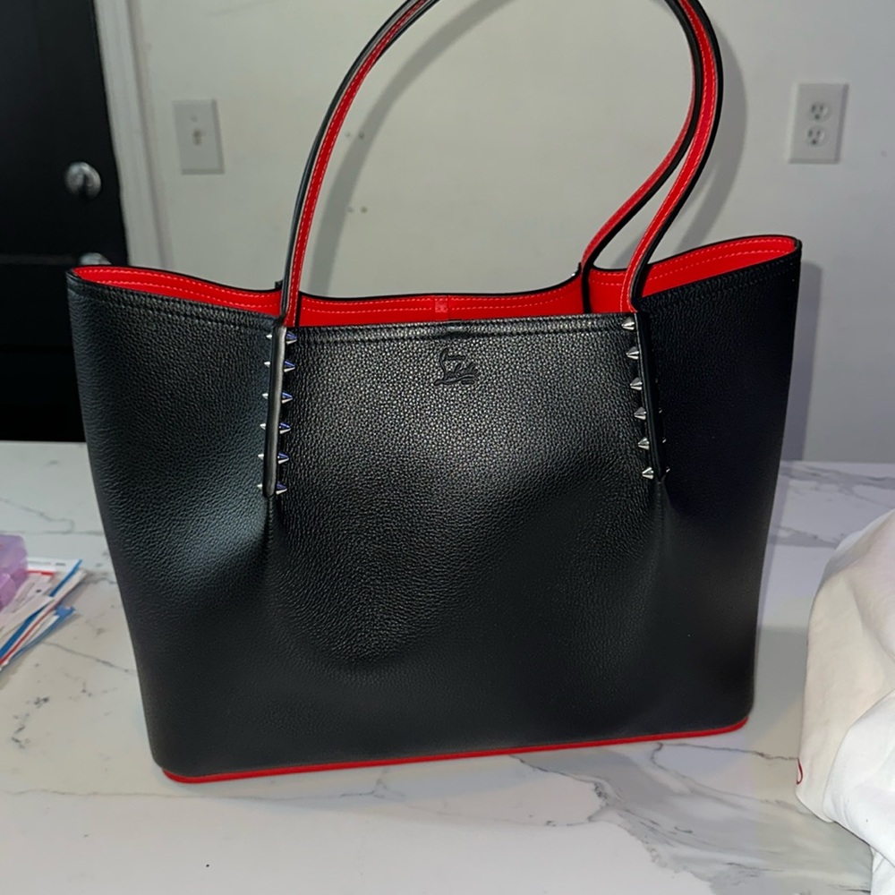 Christian Louboutin black leather cabarock spiked calf leather red bottom